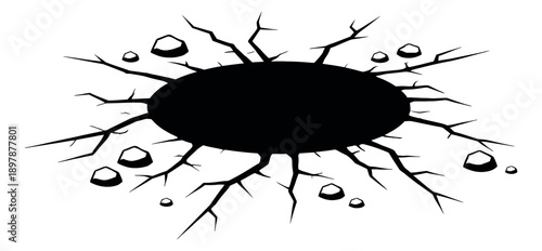 Graphic illustration of a cracked ground hole depicting impact damage for various designs