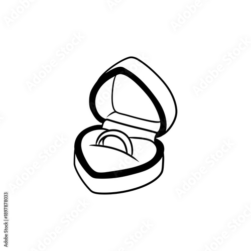 Engagement Ring in Heart Shaped Jewelry Box Line Art