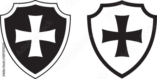 Black and white shield with crosses on white background shields