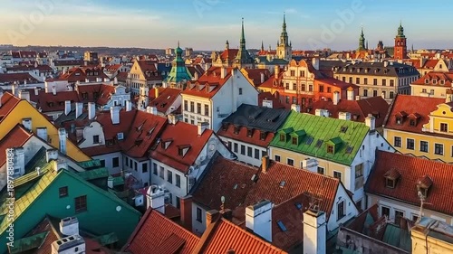 Wallpaper Mural Aerial View of Old Town Riga, Latvia, with Colorful Rooftops and Historic Architecture at Sunset. Torontodigital.ca