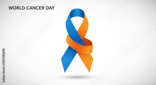 World Cancer Day: A vibrant ribbon, in shades of blue and orange, takes center stage, symbolizing awareness, hope, and support for those impacted by cancer.