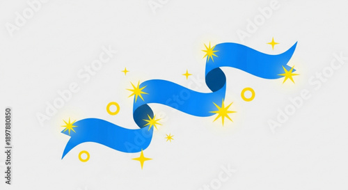 Decorative Banner: A vibrant blue banner elegantly curves, adorned with shimmering gold stars and radiating a sense of celebration.