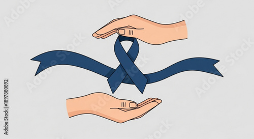 Ribbon of Remembrance: A symbol of solidarity and remembrance, this image presents hands cradling a blue ribbon, an emblem of support and awareness. 