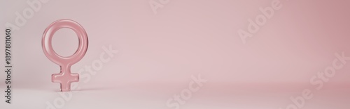 3D Render of Soft Pink Female Gender Symbol on Minimal Pastel Background with Copy Space