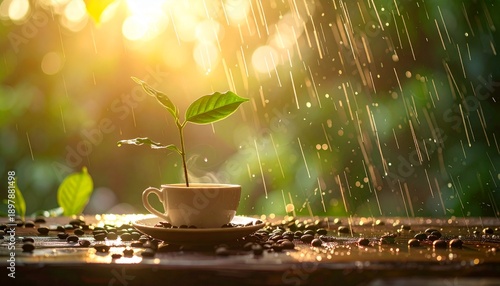 若葉と雨
