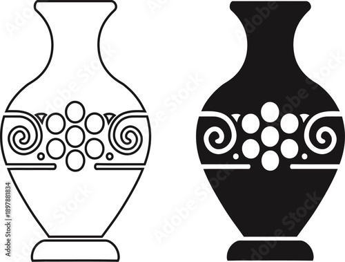Ancient Greek Ceramic Vase Icon Set – Decorative Antique Pottery Silhouette with Floral and Spiral Patterns