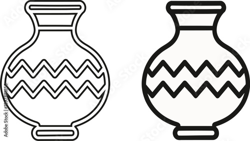 Hand Drawn Ancient Greek Pottery Vase Vector Icon with Zigzag Pattern