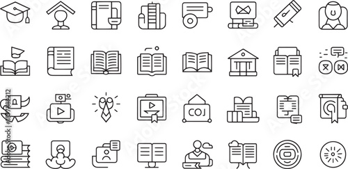 Collection of educational and academic icons representing learning and study activities