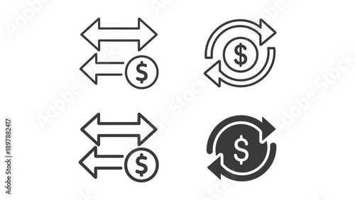 Collection of money exchange and currency transaction icon sets showing financial flow