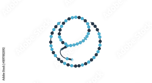 Isolated blue and black prayer beads tasbih or rosary for spiritual reflection and counting prayers on a white background