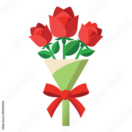 Red rose with ribbon and bow gift decoration bouquet symbol of love