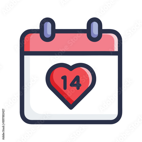 Red heart calendar icon vector illustration for Valentine reminder date event