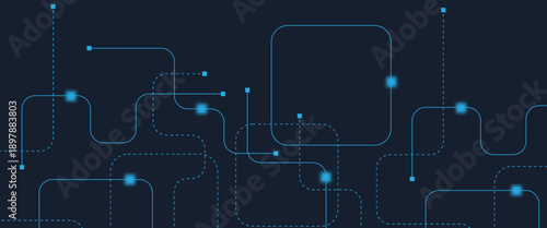 Abstract digital AI circuit board background with tech icons. Digital technology motherboard texture design. Engineering circuit board concept for poster, header, banner, website, presentation