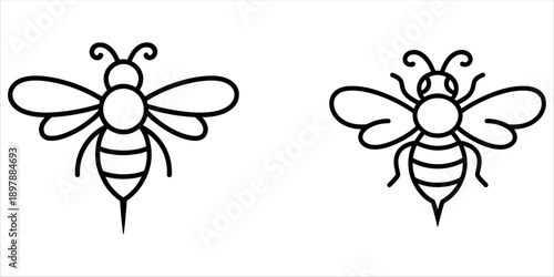 Stylized bee illustrations in modern minimalist design vector illustration.