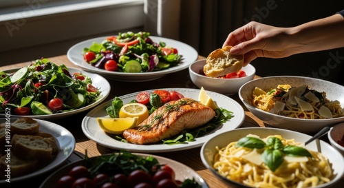 Wallpaper Mural Delicious and healthy meal selection on a table with various dishes Torontodigital.ca