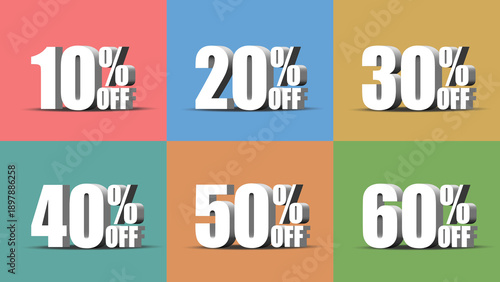 Set of 3d discount percentage off numbers