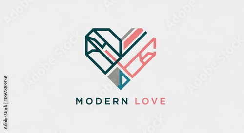 Modern love concept with geometric heart symbol and text on white background