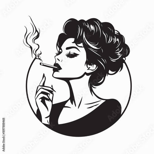 Pretty woman smoking cigarette vector Illustartion on white background