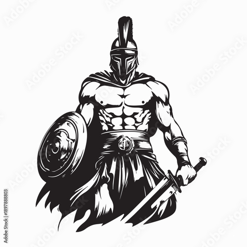 Byzantine Warrior Vector. Silhouette Byzantine Warrior with shield and sword in vector art 