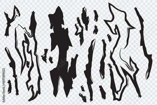 Illustration of abstract black brush strokes forming distorted shapes, grunge artistic texture element