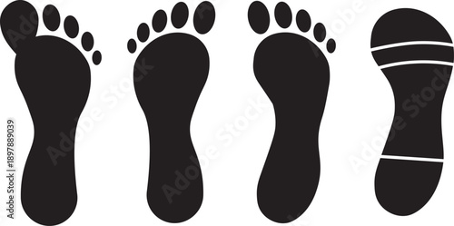 Human bare walk footprints and shoes Collection. Walking footprints business icons. High-quality step indicator icon Transparent.
