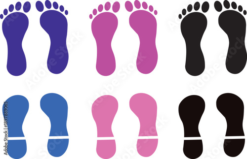 Human footstep icon pack. representing walking symbolPath tracking logo set. Popular walking service app icon. Minimalist footprint illustration
