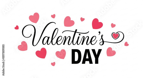 Valentine's day greeting with pink hearts on white background for love and romance