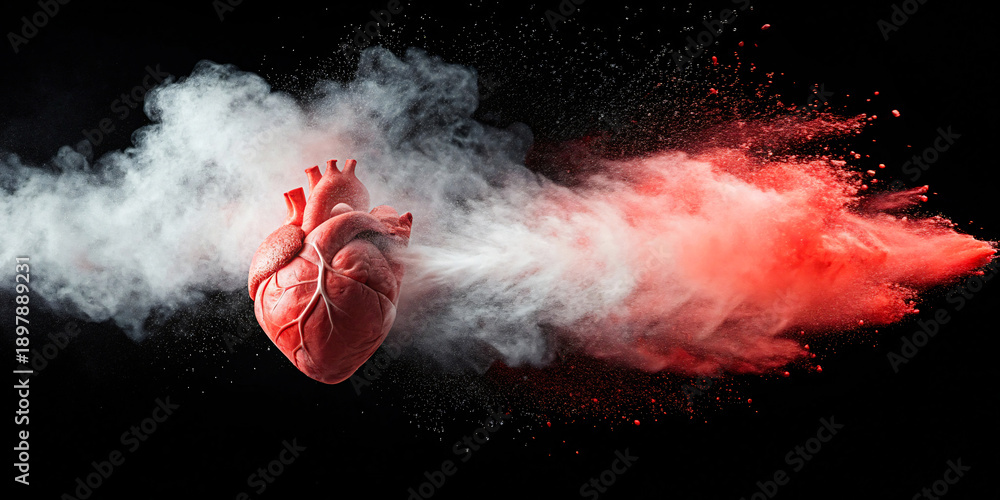 Obraz premium Heart exploding with colored powder, symbolic representation