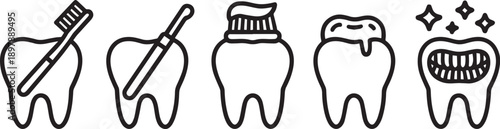 Illustrated dental hygiene and oral care icons with tooth symbols