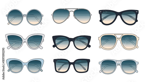 Diverse assortment of stylish sunglasses in various shapes and frames provides a wide range of fashion accessory options.