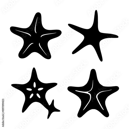 Diverse starfish silhouettes for aquatic designs and marine-themed graphic projects