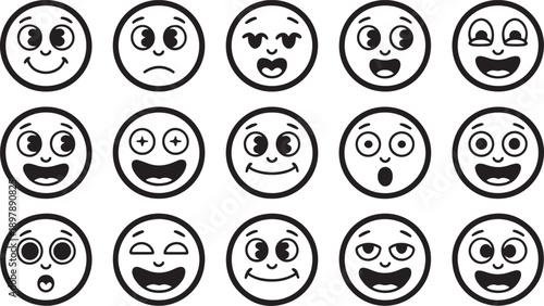 Set of diverse cartoon emoji faces expressing various emotions and moods