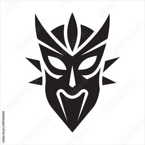 Tribal mask silhouette vector art illustration and minimal black and white design