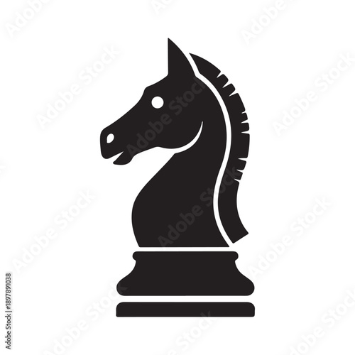 Black Chess Knight Horse Stallion Warrior silhouette isolated on white background