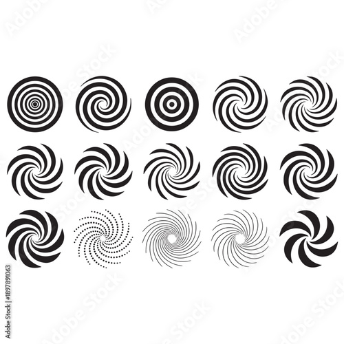 Abstract Black Spiral Patterns Vector Collection Modern Design Elements