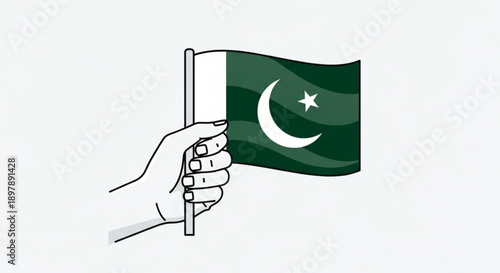 Hand Holding Pakistan Flag Isolated on White Background