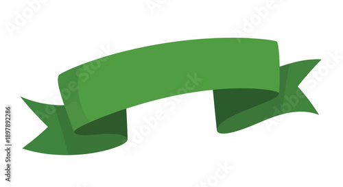 A vibrant green ribbon banner with curled edges isolated on white