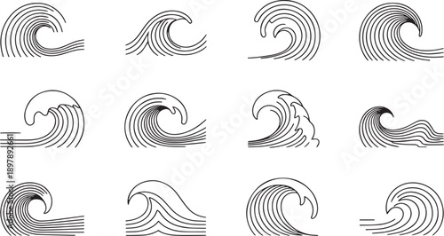 Variety of Wave and Ocean Pattern Illustrations for Design Projects