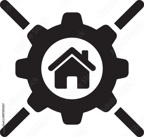 Home settings search gear icon isolated on white background, illustration