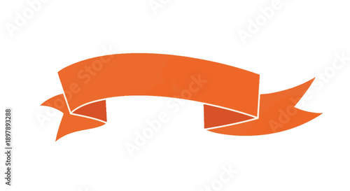 A vibrant orange ribbon banner with decorative flourishes and tails