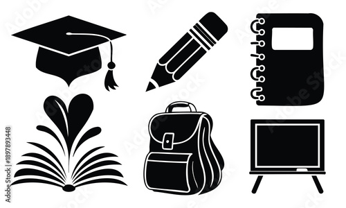 World book day silhouette bundle with graduation cap and study objects