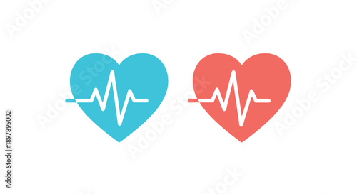 Two hearts displaying electrocardiogram lines symbolizing health and connection