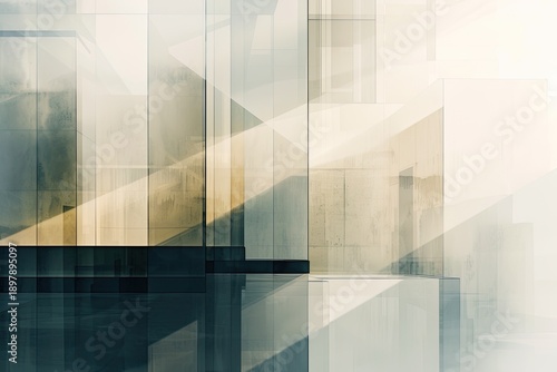 Abstract geometric architectural design with light reflections.