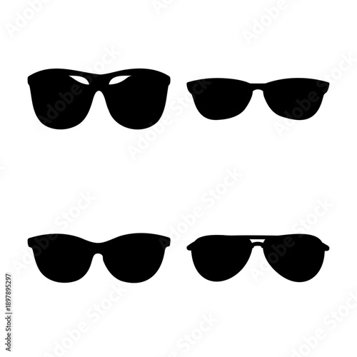 Collection of diverse black silhouette sunglasses illustrating various fashionable eyewear styles