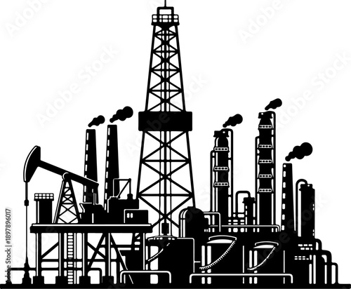 Oil rig and refinery complex against Vector Art