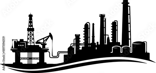 Oil rig and refinery complex against Vector Art