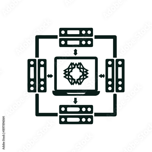 Network Server Laptop Connection Icon - Cloud Computing Data Flow
