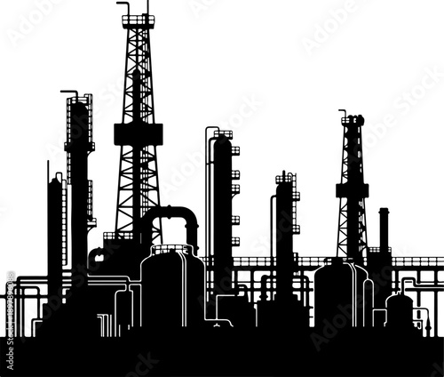 Oil rig and refinery complex against Vector Art