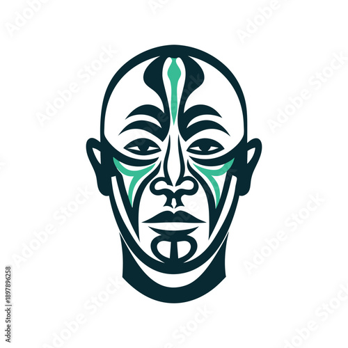 Stylized Tribal Face Vector Illustration with Ethnic Patterns