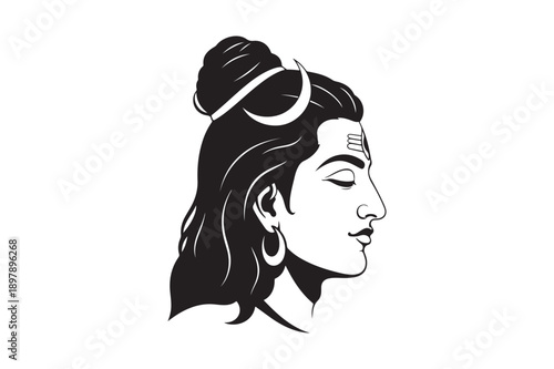 Mahadev  silhouette vector illustration, Black Mahadev head silhouette 